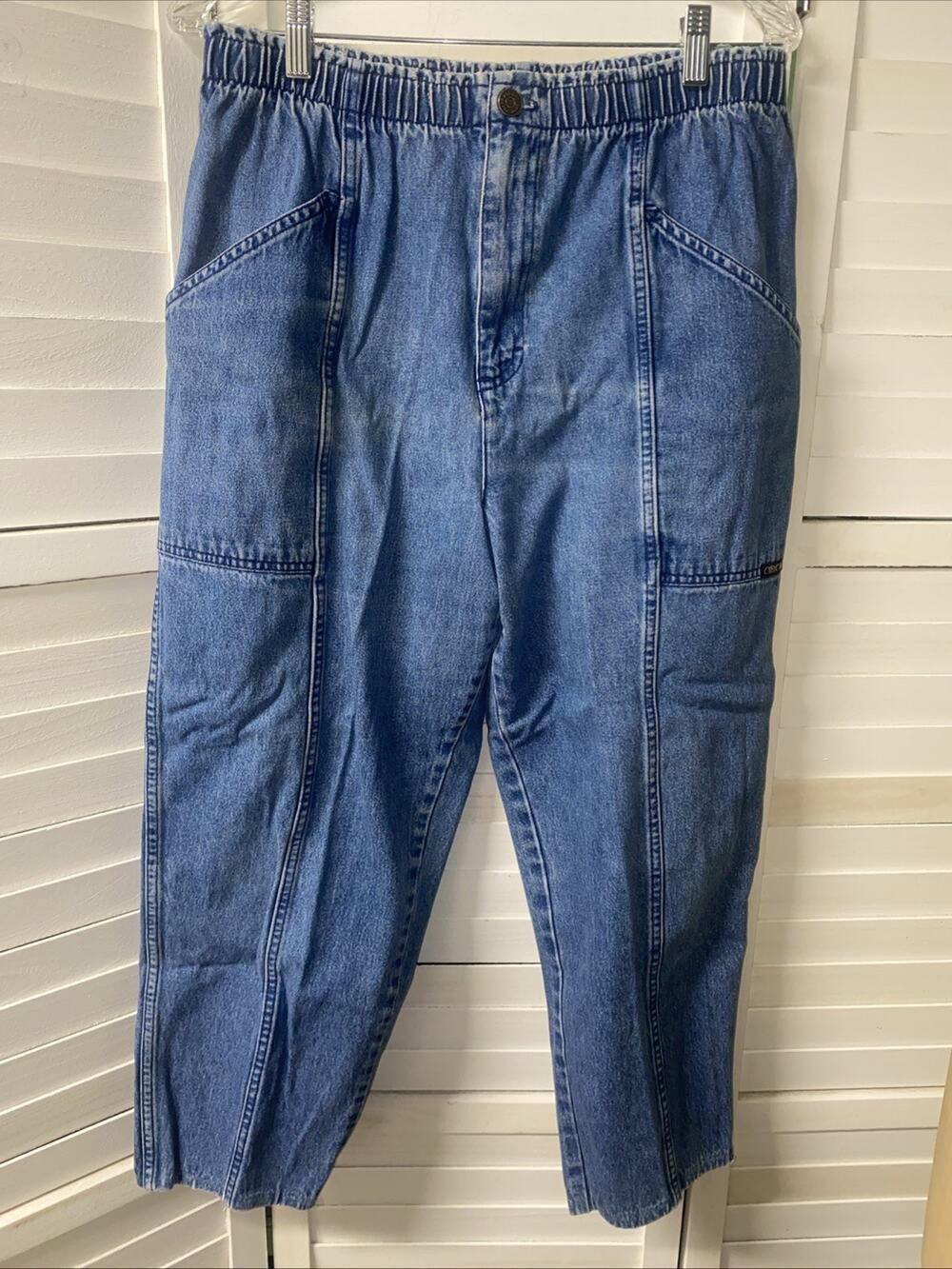 80s 90s Cherokee Mom Jeans Women's Blue Denim Cotton Shirt Elastic Waist Sz XL